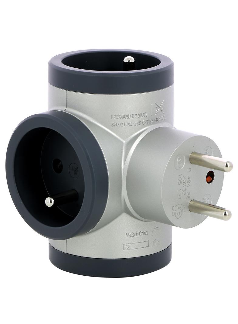 Rozgałęźnik 3-Gniazdowy Z/U Aluminium/Grafitowy Helmo 049438 LEGRAND