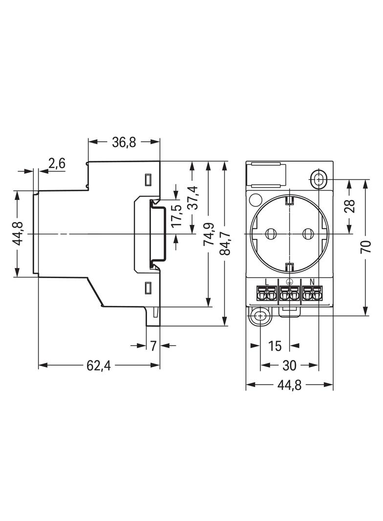 gniazdo instalacyjne SCHUKO na szynę