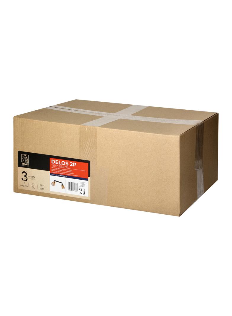 DELOS 2P E27, oprawa ścienno-sufitowa, max. 2x60W, czarna, drewno