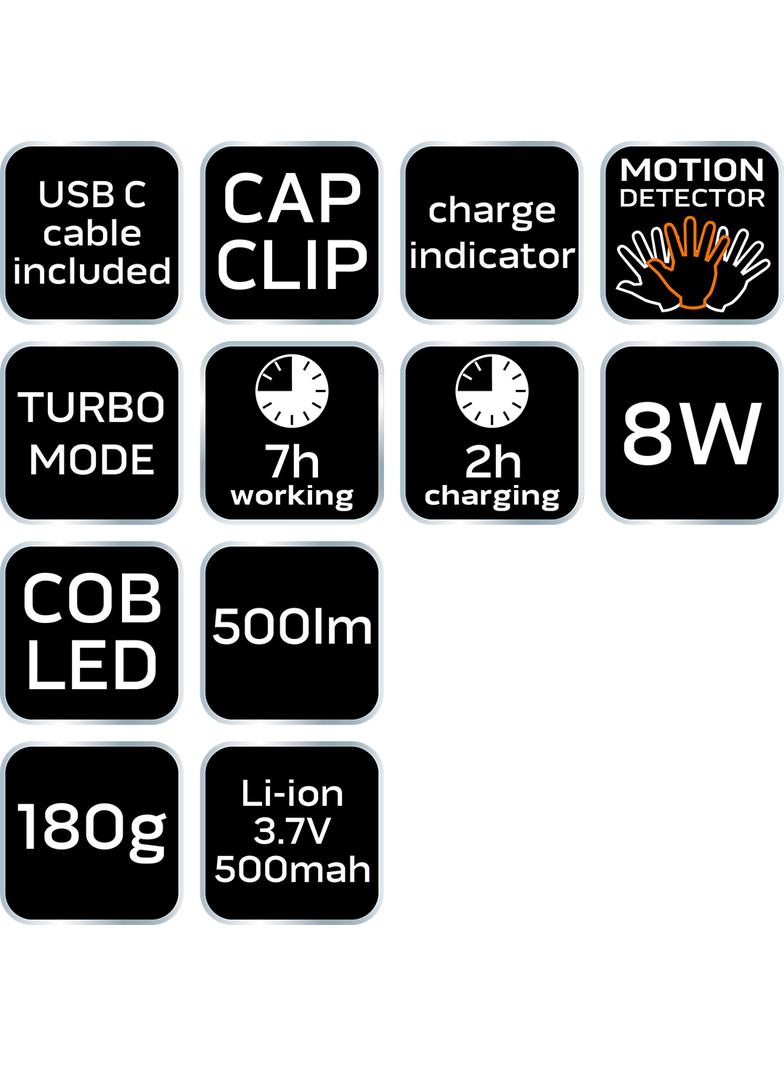 Latarka czołowa akumulatorowa 500 lm USB COB LED