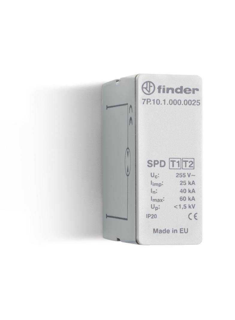 Ogranicznik przepięć SPD Typ 1+2 (1 warystor + iskiernik). Max 255V AC/DC, prąd udarowy impulsu 25kA