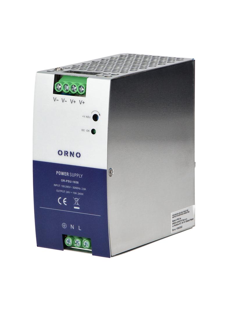 Zasilacz przemysłowy na szynę DIN 24VDC 10A 240W obudowa metalowa OR-PSU-1658 ORNO