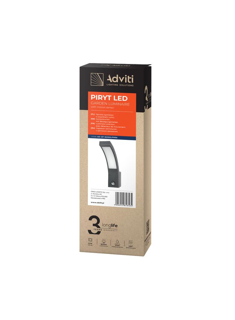 PIRYT LED 10W, oprawa ogrodowa z czujnikiem ruchu 140st, 800lm, IP54, 4000K, szara, AD-OP-6109GLPMR4 ORNO