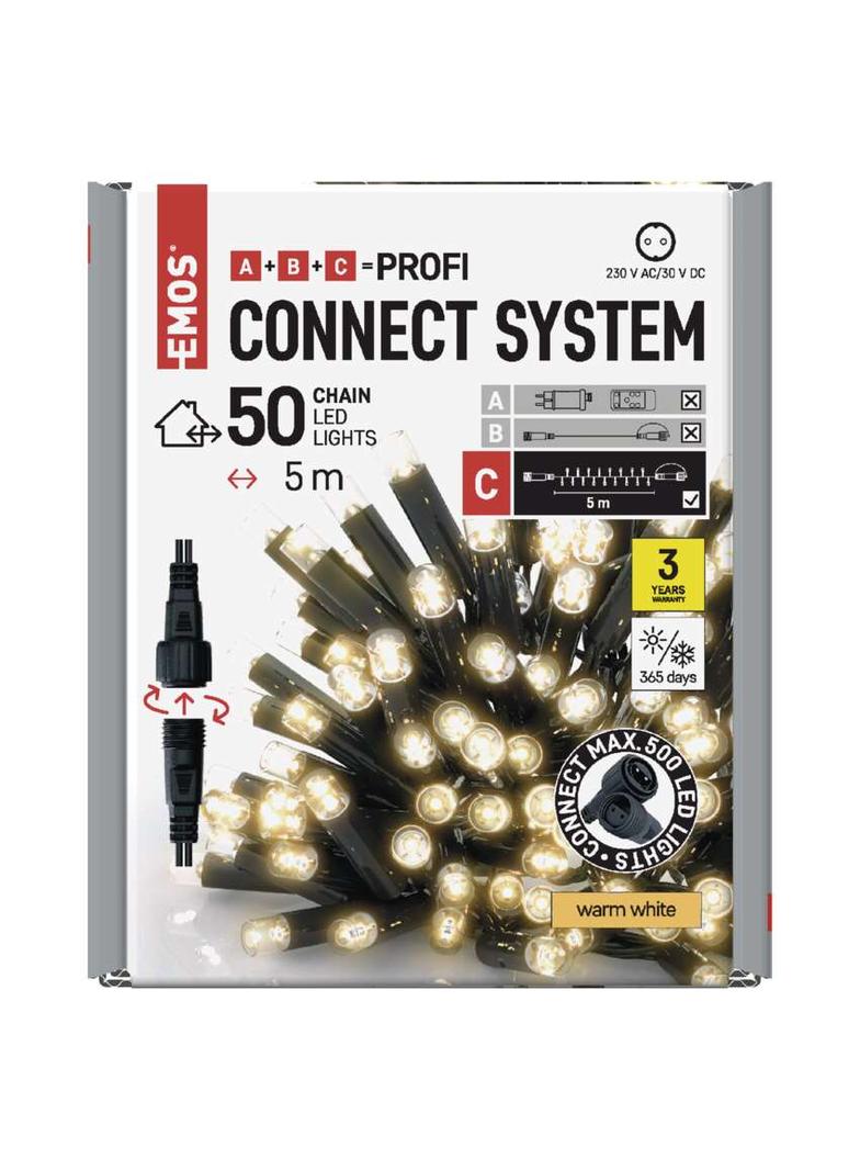 Lampki choinkowe łączone Profi łańcuch 50LED 5m ciepła biel IP44 timer D2AW01 EMOS