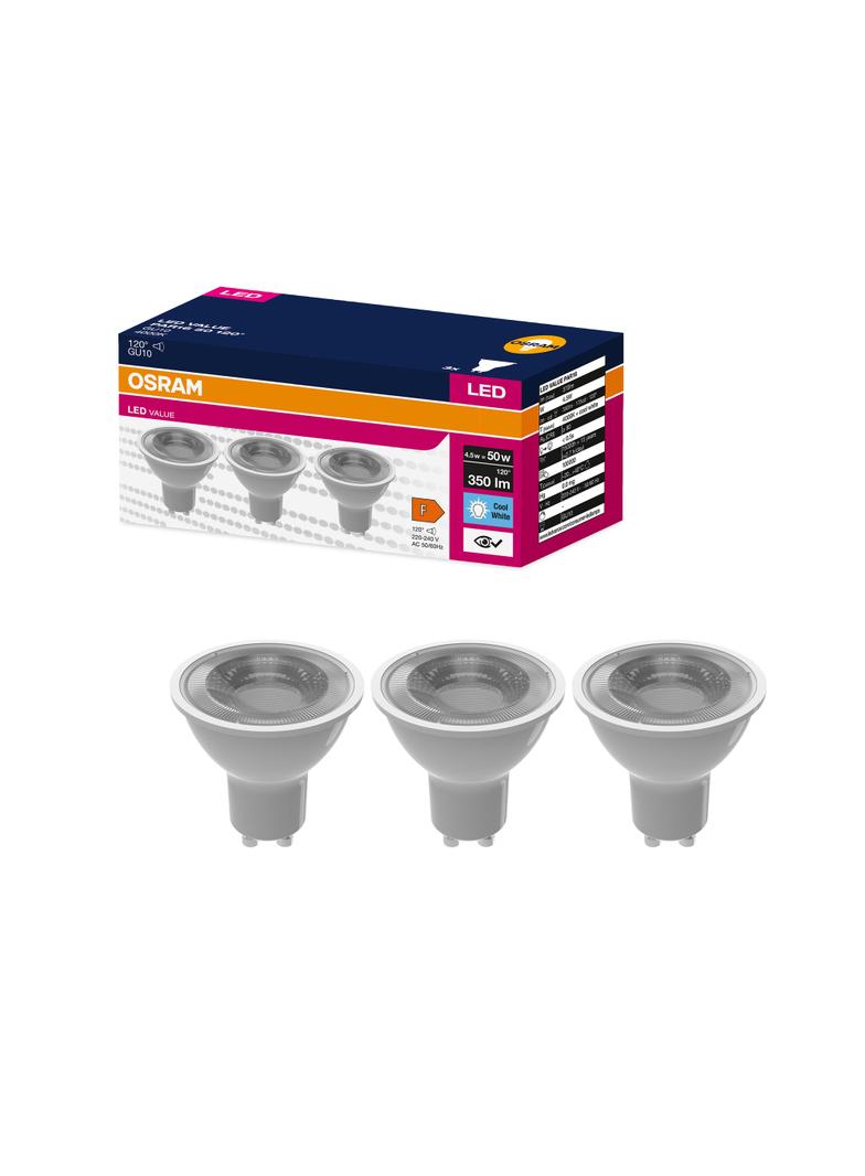Żarówka LED x3 PAR16 Reflektor GU10 4.5W = 35W 350lm 4000K Neutralna 120° VALUE Osram