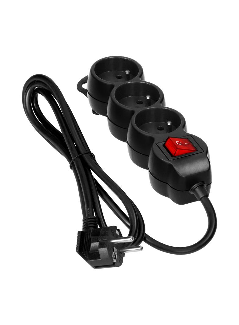 Przedłużacz 3x2P+Z,ON/OFF,1,4m, 3x1mm2, czarny