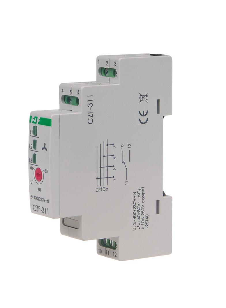 CZUJNIK ZANIKU FAZY, STYKI: 1P , I=10A; PRÓG REGULOWANY: 165-180V, 1 MODUŁ
