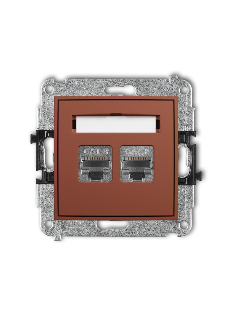 ICON Mechanizm gniazda komputerowego podwójnego 2xRJ45, kat. 8, ekranowany, 8-stykowy terakota