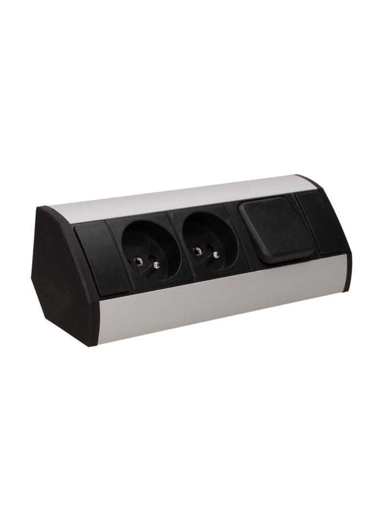 Gniazdo meblowe 2x2P+Z z wyłącznikiem, czarno-srebrne OR-GM-9002/B-G ORNO