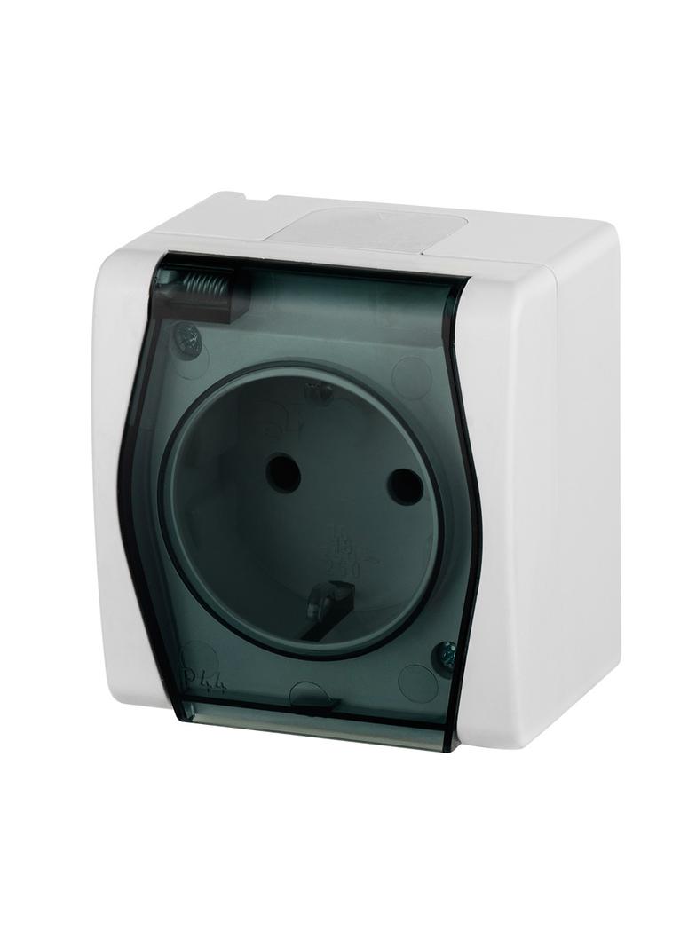 GNIAZDO HERMES 2 2P+Z SCHUKO BIAŁO-DYMNE IP44