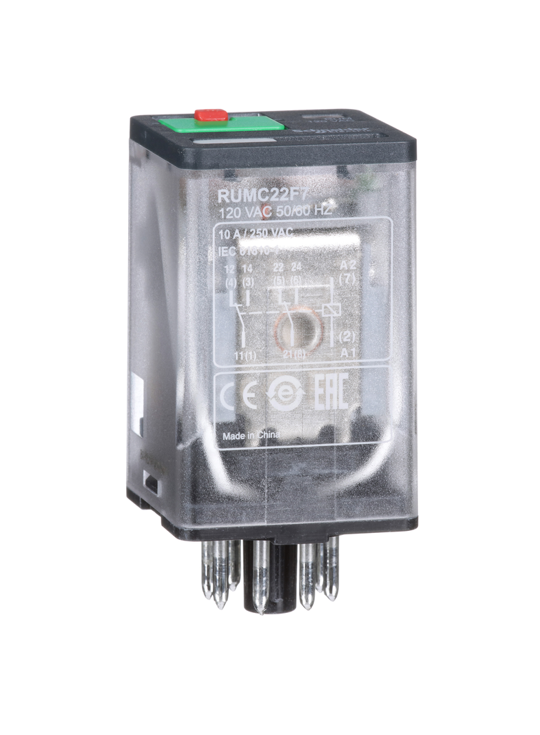 Zelio Relay Przekaźnik z przyciskiem test LED 2C/O 10A, 120V AC