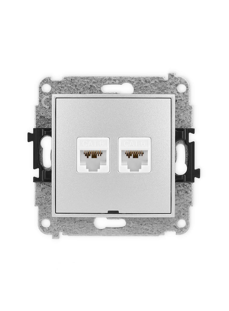 ICON Mechanizm gniazda komputerowego podwójnego 2xRJ45, kat. 6A, 8-stykowy, bez pola opisowego srebr