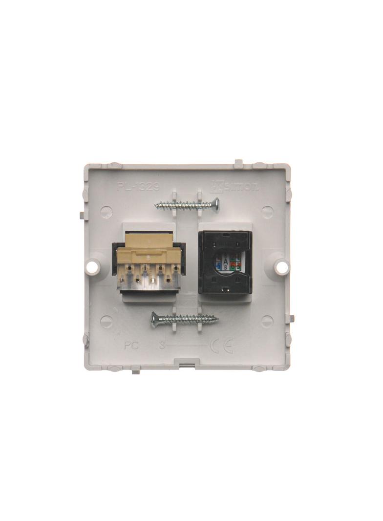 Simon Basic Gniazdo komputerowe RJ45 kat.5e + telefoniczne RJ11 . Montaż gniazda na wkręty do puszki srebrny mat BMF5T.02/43 KONTAKT