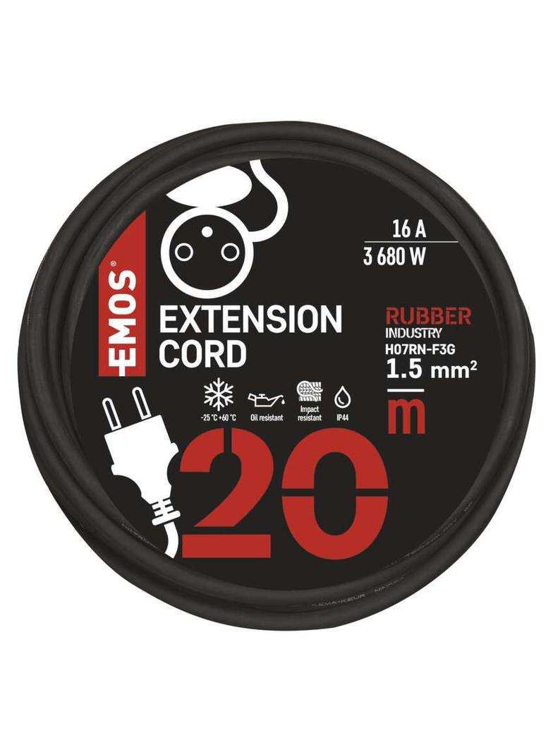 Przedłużacz 1 gniazdo 20m 3× 1,5mm guma P01720 EMOS