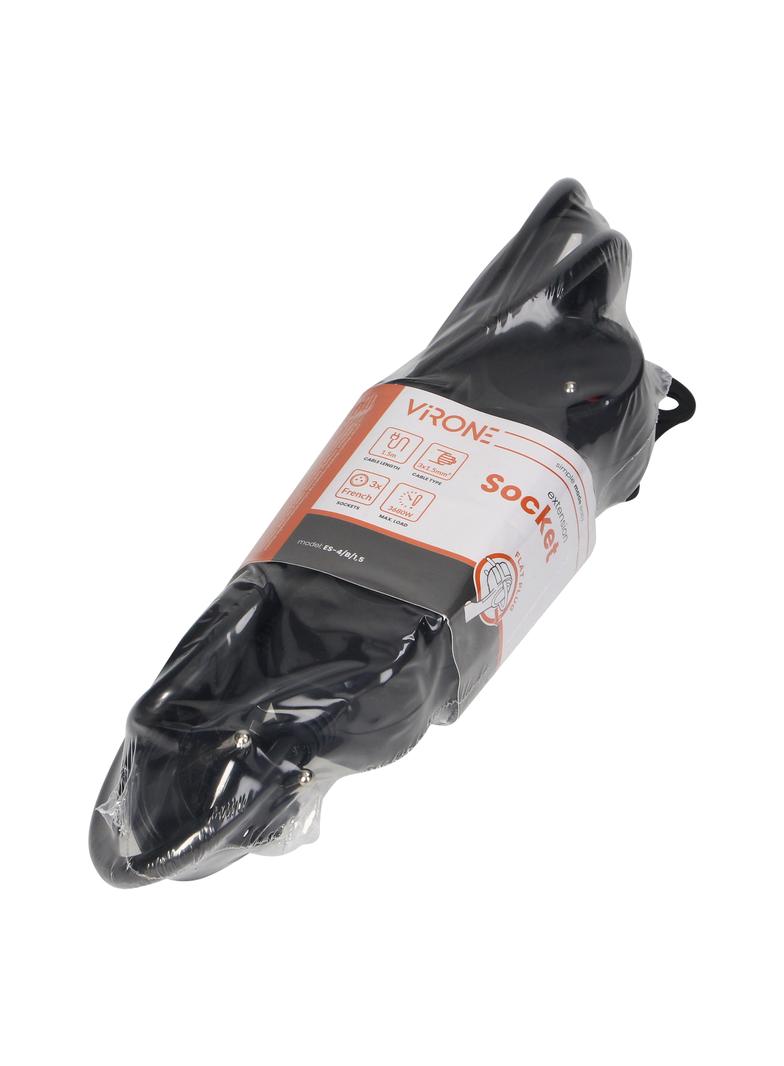 Przedłużacz 3-krotny z uziemieniem 1,5m 3x1,5mm2 płaska wtyczka czarny ES-4/B/1,5 ORNO