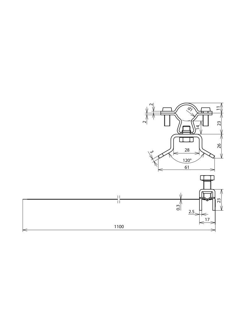Wspornik do przewodu HVI 20 mm z obejmą taśmową, ZG-stal nierdzewna NIRO