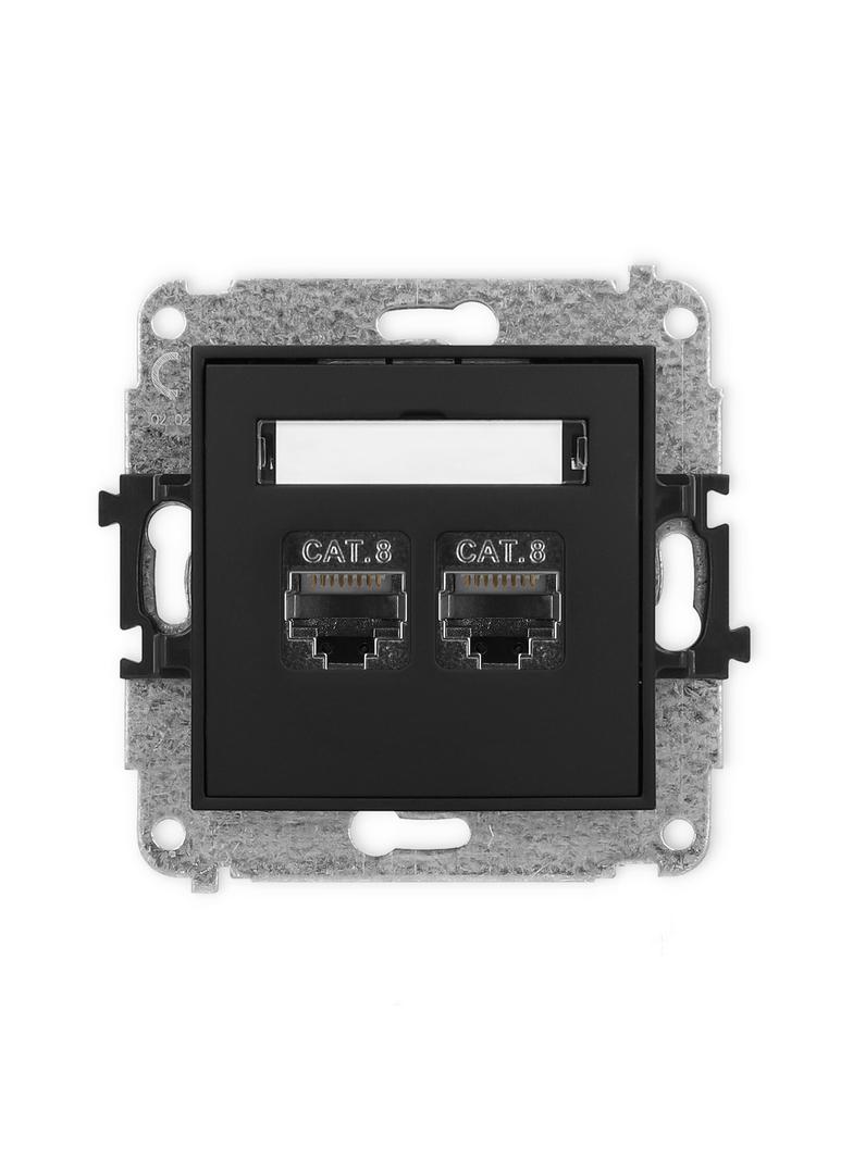 ICON Mechanizm gniazda komputerowego podwójnego 2xRJ45, kat. 8, ekranowany, 8-stykowy czarny mat