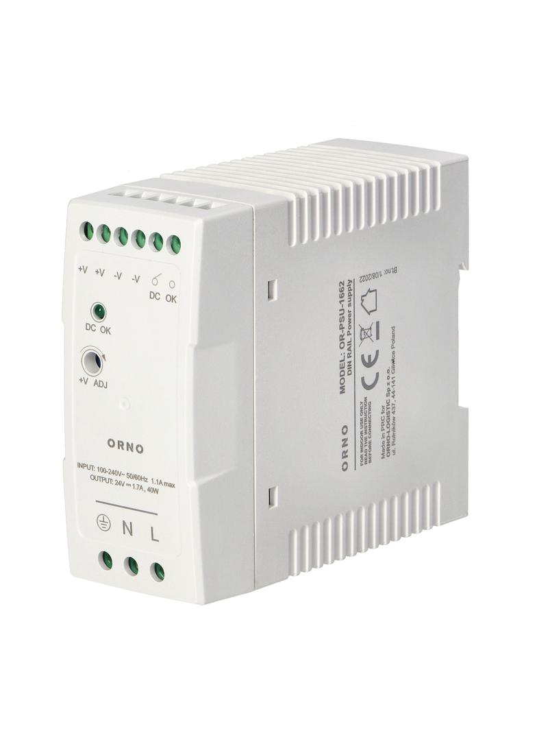 Zasilacz przemysłowy na szynę DIN 24VDC 1,7A 40W obudowa z tworzywa sztucznego OR-PSU-1662 ORNO