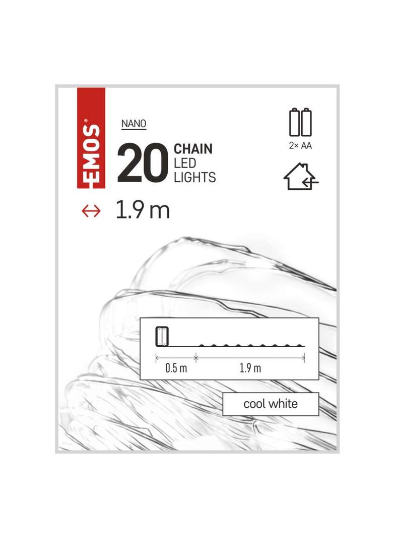 Lampki świąteczne łezki 20 LED 1,9m zimna biel IP20 timer D3AC07 EMOS