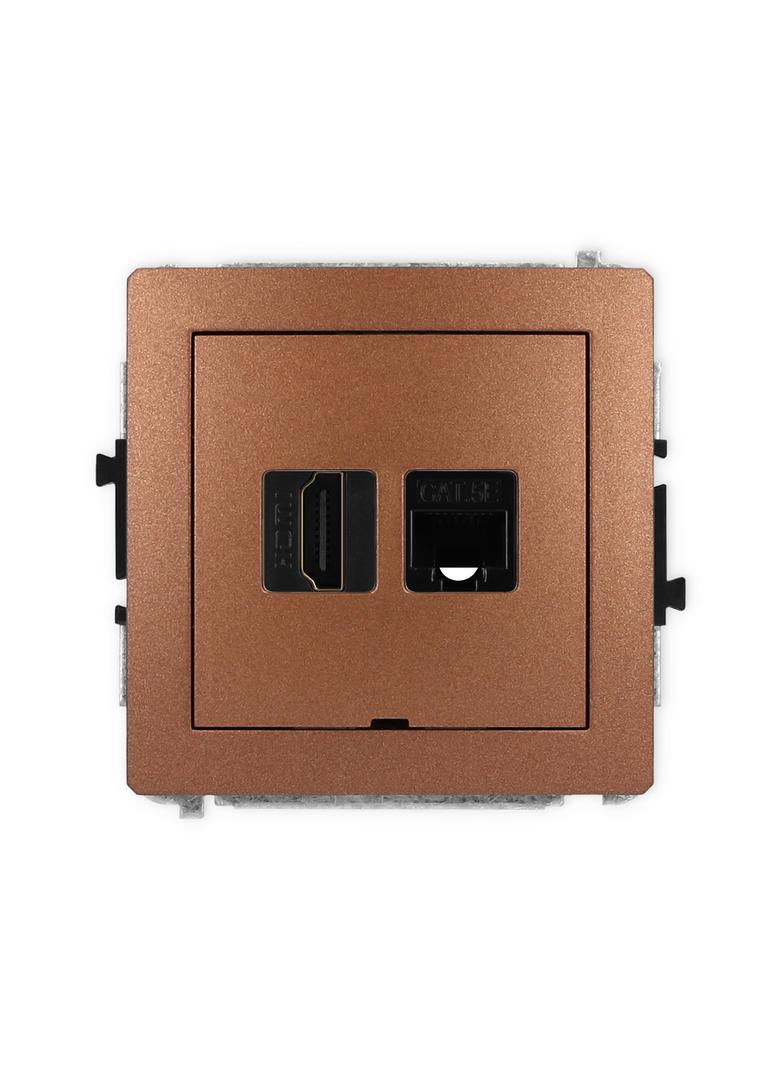 DECO Gniazdo pojedyncze HDMI 2.0, 4K + gniazda komp. poj. 1xRJ45, kat. 5e, 8-stykowy, bez pola opisowego brązowy metalik 9DGHKBO 9DGHKBO-45e KARLIK