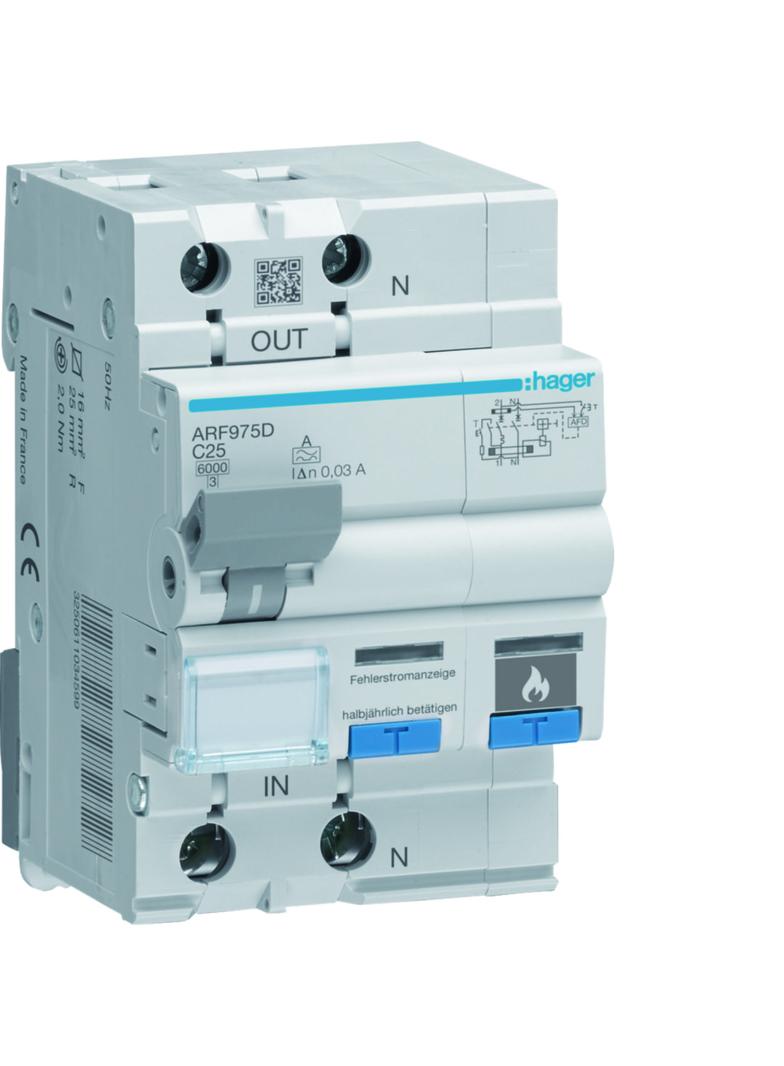 AFDD detektor iskrzeń z członem nadprądowym i różnicowoprądowym 1P+N 6kA C 25A