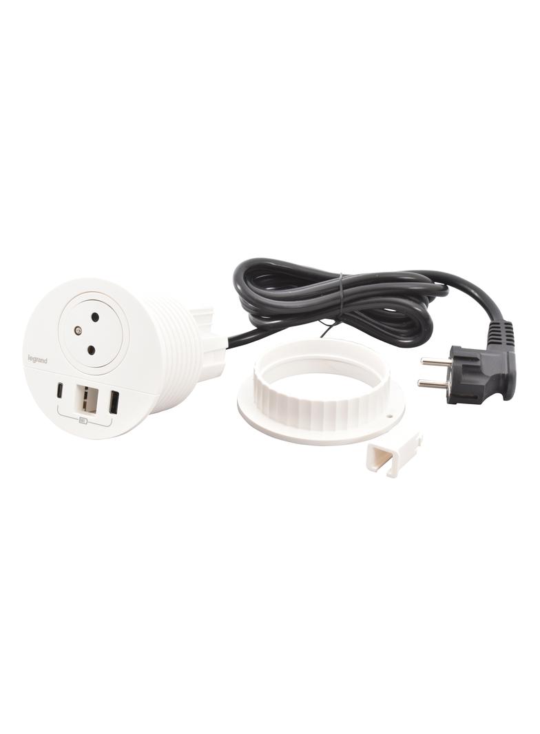 INCARA: DISQ 80 - 2P+Z / USB A+C / WYJŚCIE KABLOWE - 2,0 M-BIAŁY, Legrand