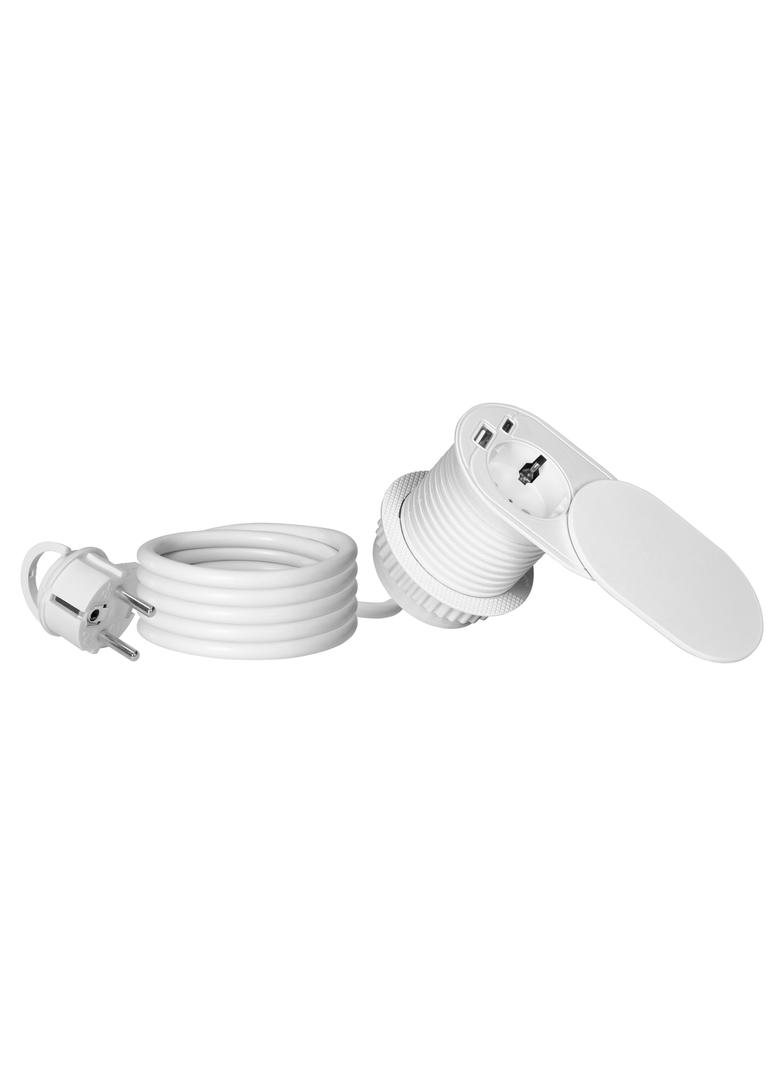 Gniazdo meblowe O6cm, wpuszczane w blat z przesuwną pokrywką, ładowarką USB i przewodem 1,9m, 1x2P+Z OR-GM-9042(GS)/W ORNO