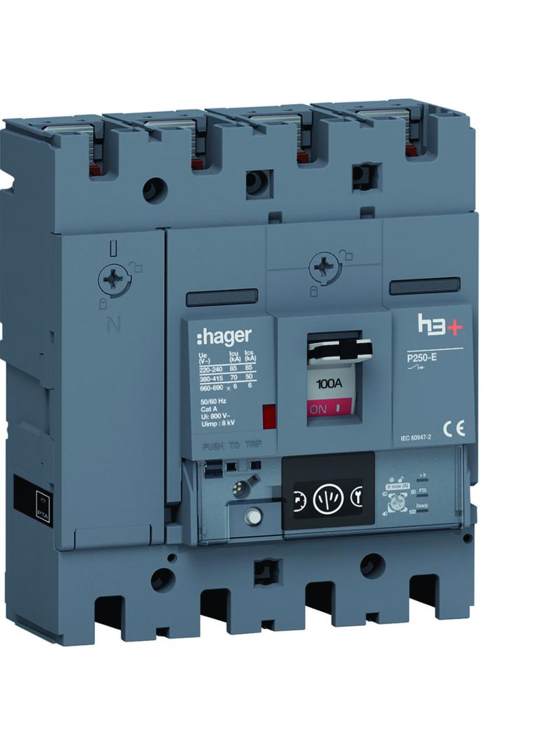MCCB Wyłącznik mocy h3+ P250 4P 100A 70kA Energy HET101NR HAGER