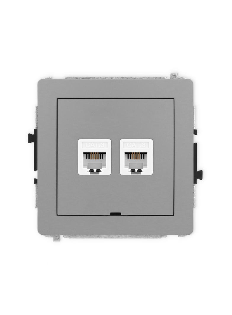 DECO Mechanizm gniazda telefonicznego podwójnego 2xRJ11, 4-stykowy, beznarzędziowe, bez pola opisowe