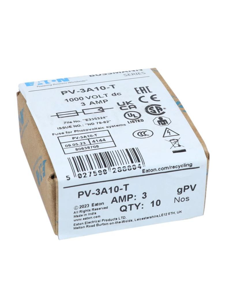 PV-3A10-T Wkładka PV cylindryczna 3A 1000V DC 10x38MM z etykietą PV-3A10-T EATON