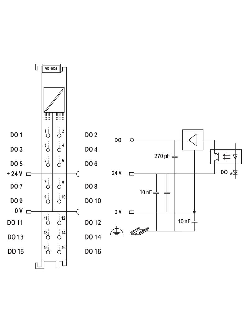 moduł 16DO 24V DC 0,5A z zaciskiem CAGE CLAMPS WAGO