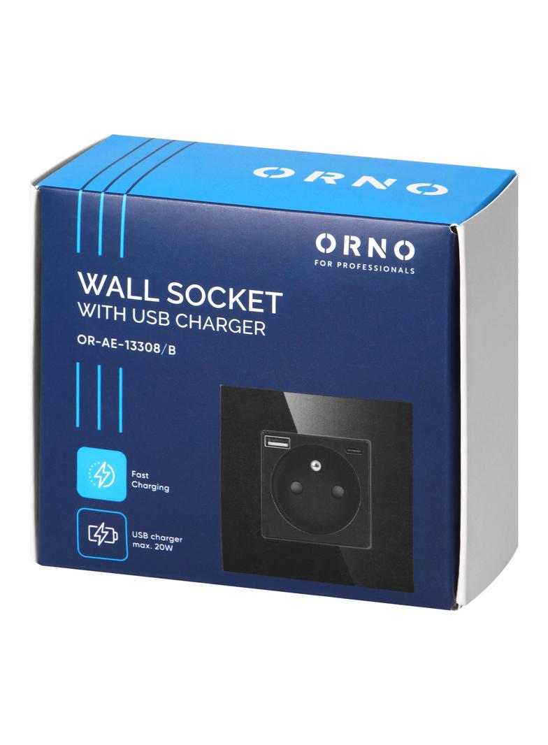 Gniazdo pojedyncze 2P+Z, USB-A + USB-C, PD, max. 20W, czarny OR-AE-13308/B ORNO