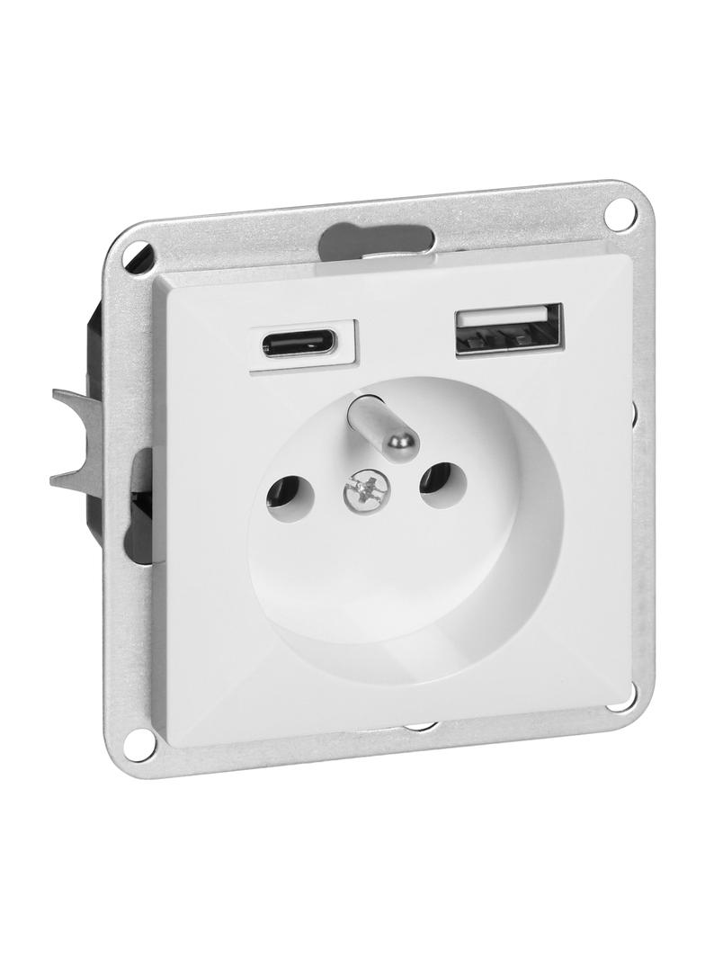 Gniazdo pojedyncze podtynkowe 2P+Z z ładowarką USB A+C Pearl, 16A, 250V, PT-16P/USB, biały OR-OE-7705/USBAC/W ORNO