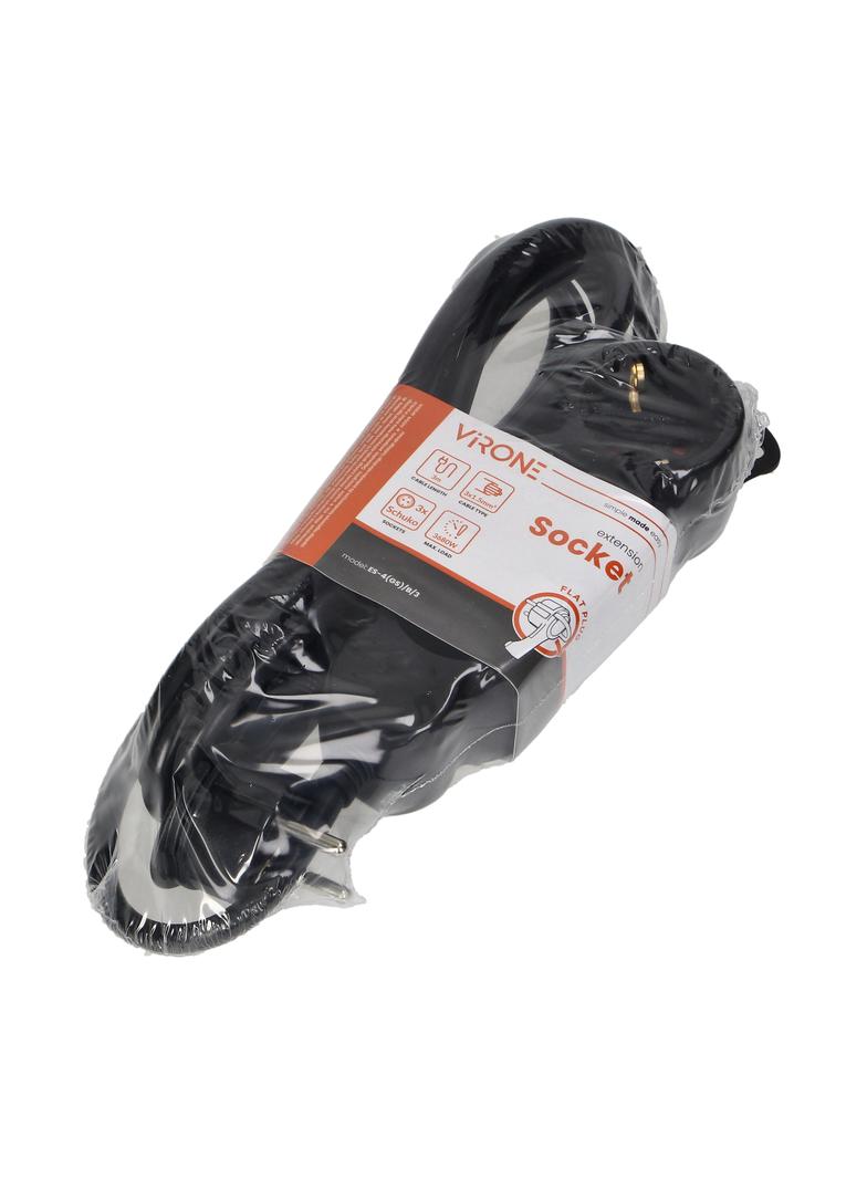 Przedłużacz 3-krotny 2P+Z (Schuko) , 3m H05VV-F 3x1,5mm2, Imax=16A, płaska wtyczka, czarny ES-4(GS)/B/3 ORNO