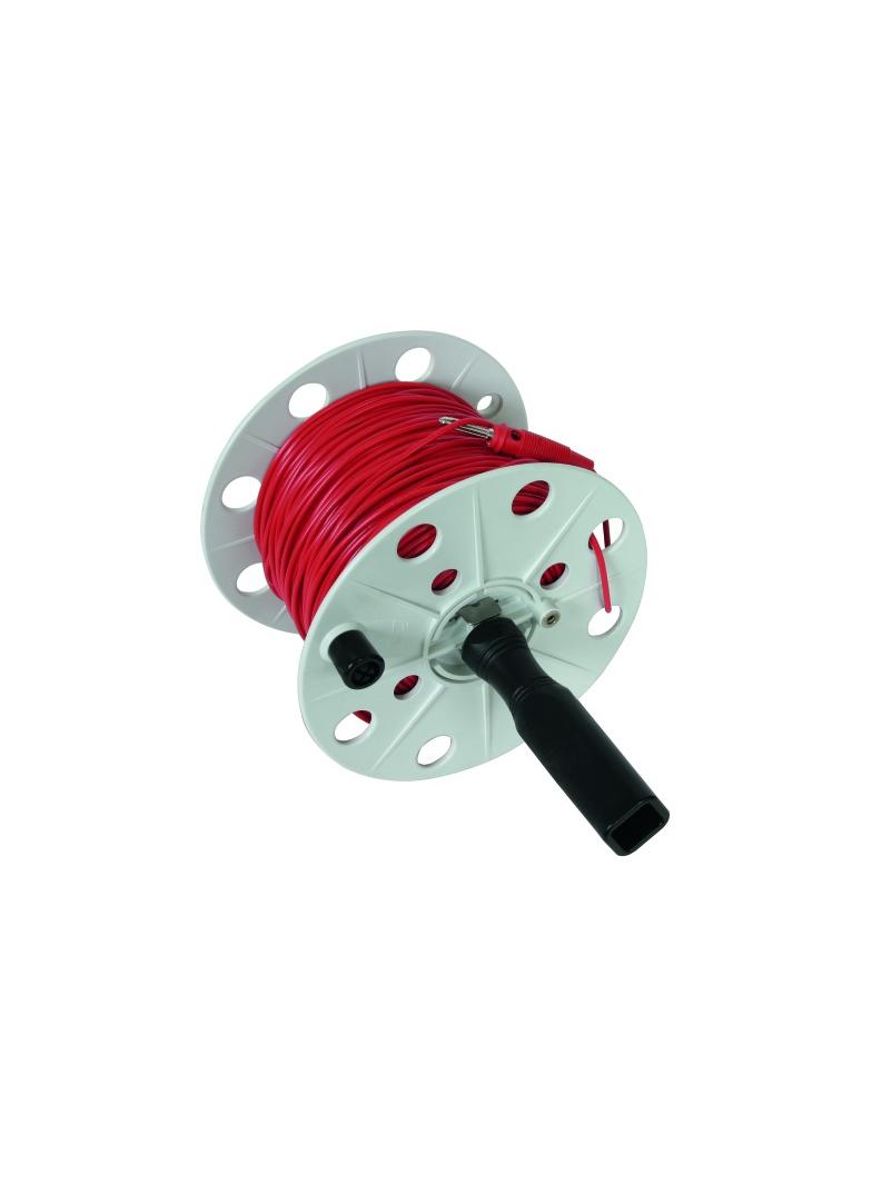 Bęben na przewód pomiarowy szer. 80 mm, przewód czerwony 100 m, tworzywo kolor szary