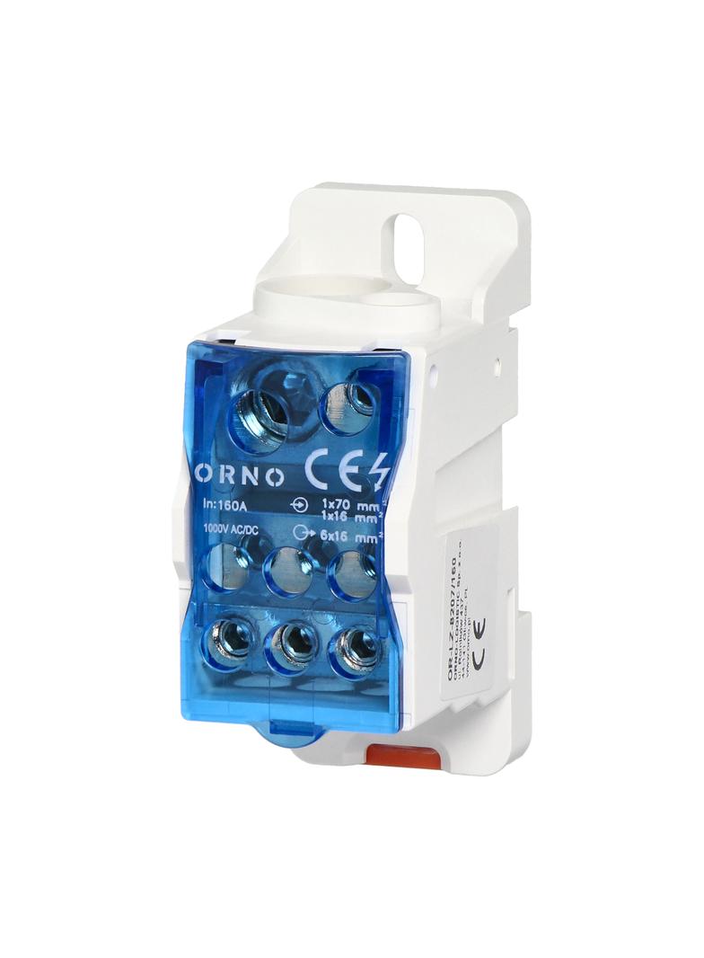 Blok rozdzielczy 160A, zacisk wejściowy 1x16 i 1x70mm2, zaciski wyjściowe 6x16mm2,wygodne mocowanie