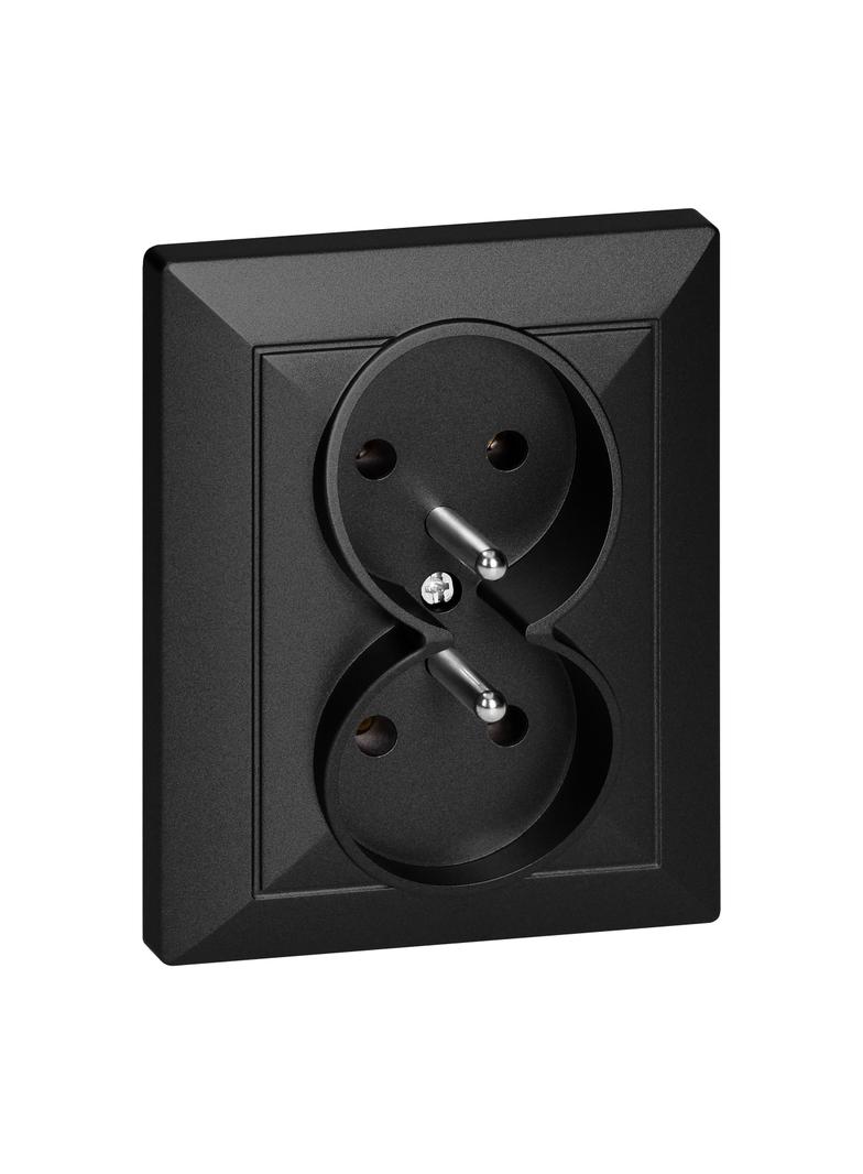 Gniazdo podwójne podtynkowe 2x2P+Z Pearl, 16A, 250V, PT-6 P, czarny OR-OE-7706/K/B ORNO