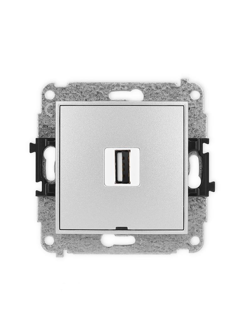 MINI Gniazdo pojedyncze USB A-A 2.0, bez pola opisowego srebrny metalik 7MGUSBBO-1 KARLIK