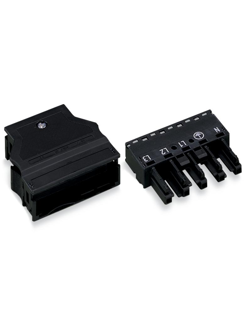 WINSTA gniazdo 5-torowe z obudową odciążającą naciąg czarne