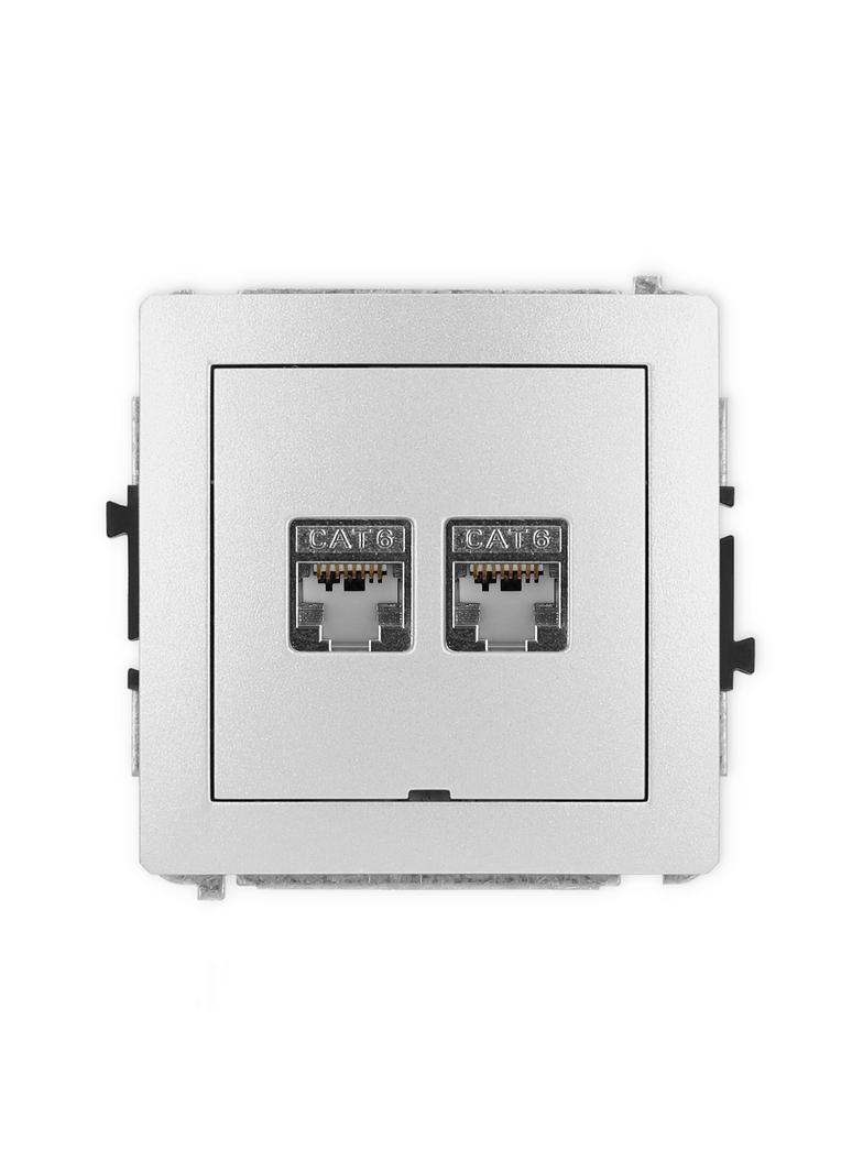 DECO Mechanizm gniazda komputerowego podwójnego 2xRJ45, kat. 6, ekranowany, 8-stykowy, bez pola opis