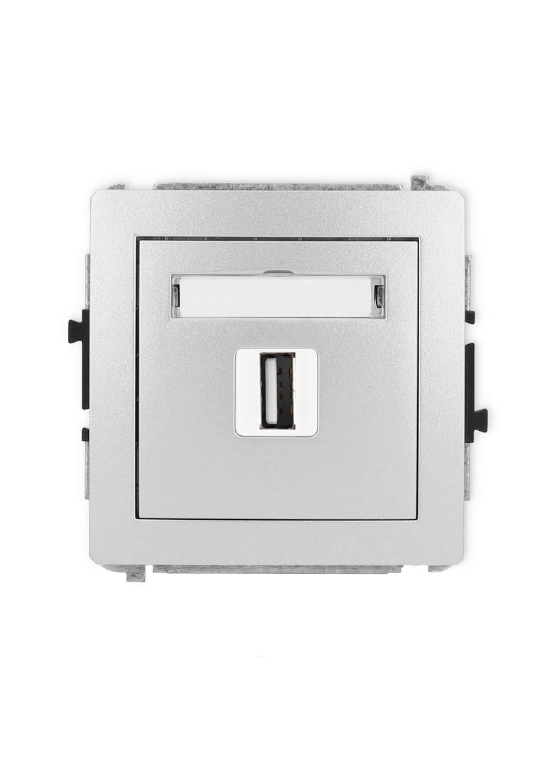 DECO Mechanizm gniazda pojedynczego USB A-A 2.0 srebrny metalik