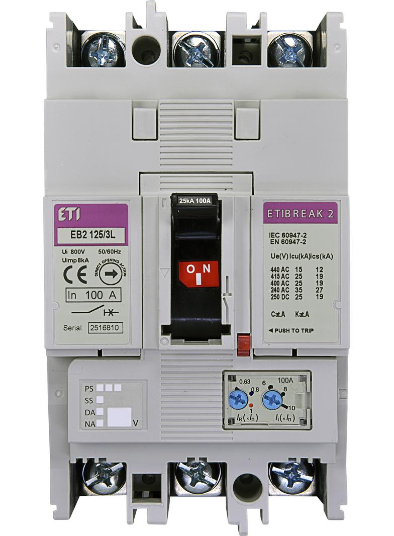 Wyłącznik mocy 3P 25kA wyzw. TM EB2 125/3L 100A 3P 004671025 ETI