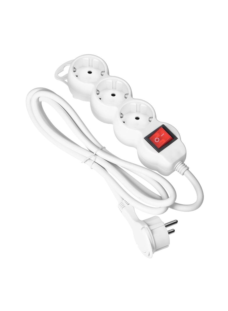 Przedłużacz 3-krotny 2P+Z (Schuko) z wyłącznikiem, 1,5m H05VV-F 3x1,5mm2, Imax=16A, płaska wtyczka,