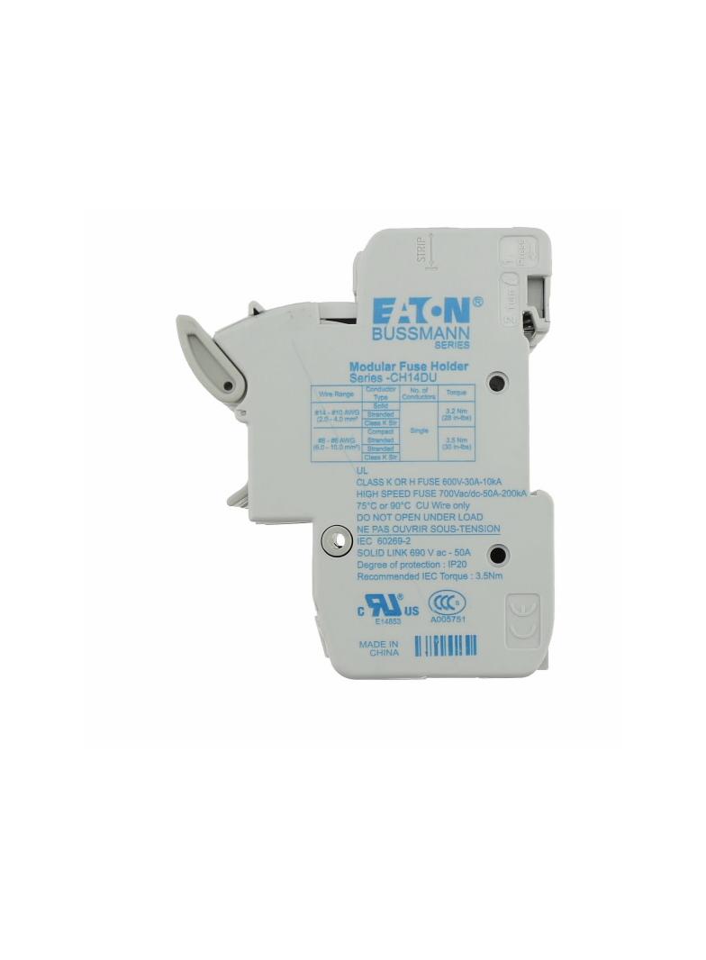 1 pole 14x51 MFH and Neutral Podstawa wkładki cylindrycznej 14x51 1P+1N 50A 690VAC CH141DNU EATON