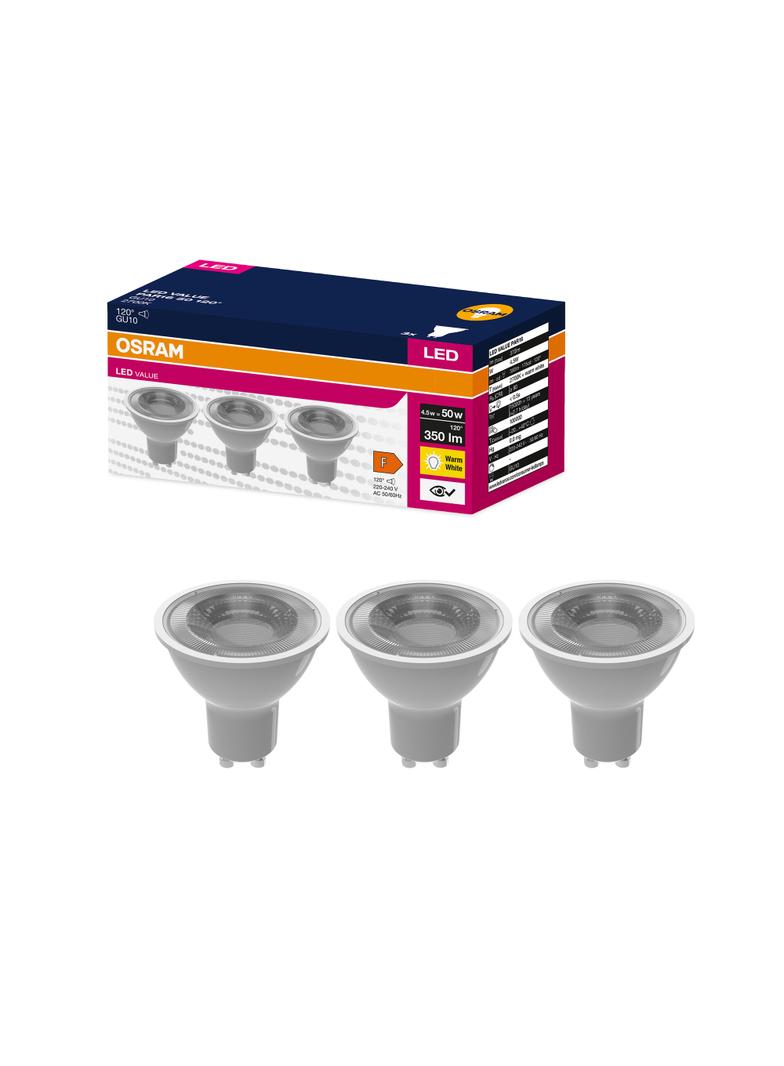 Żarówka LED x3 PAR16 Reflektor GU10 4.5W = 35W 350lm 2700K Ciepła 120° VALUE Osram
