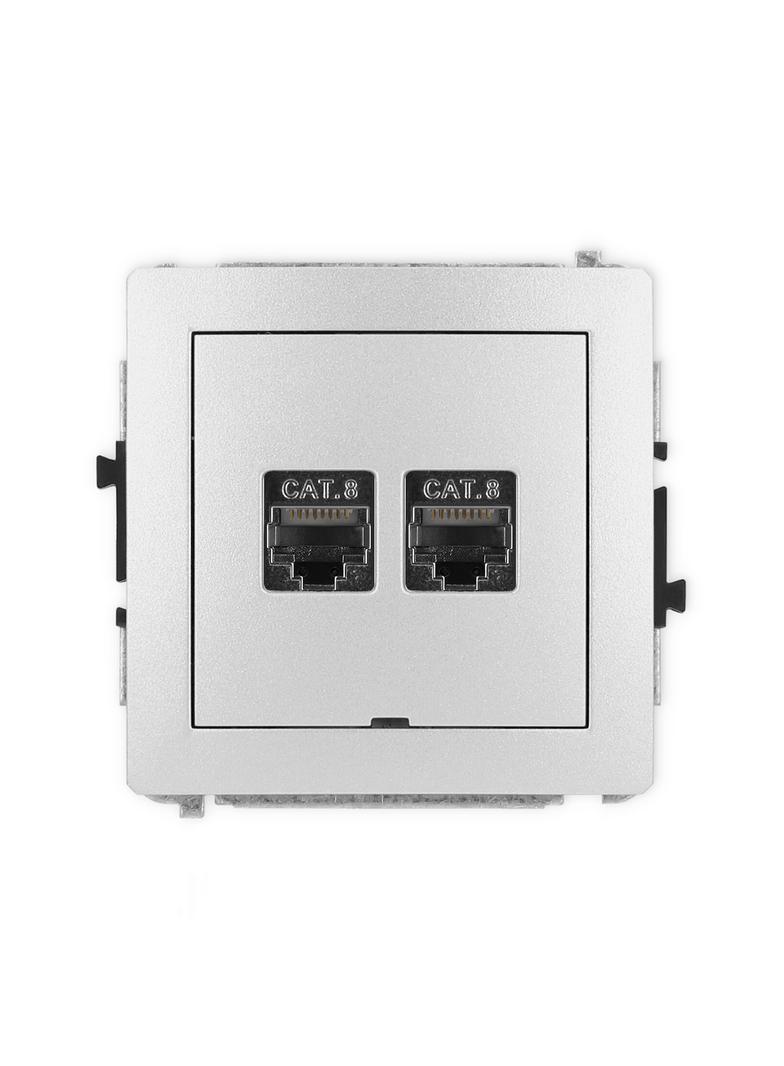 DECO Mechanizm gniazda komputerowego podwójnego 2xRJ45, kat. 8, ekranowany, 8-stykowy, bez pola opis