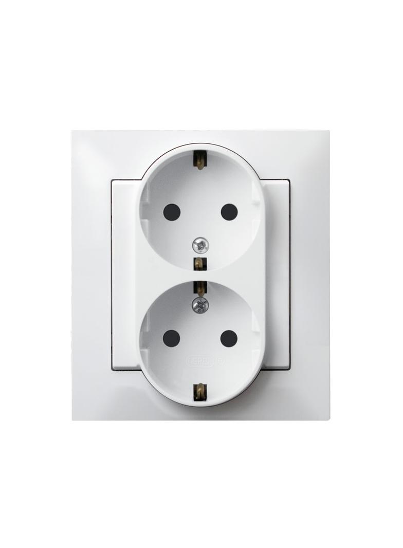 IMPRESJA Gniazdo podwójne z uziemieniem schuko kompletne z ramką - kolor biały