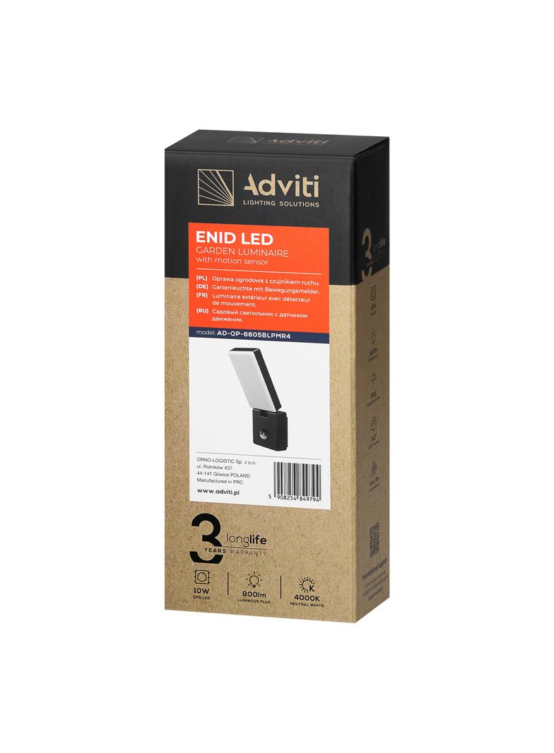 ENID LED 10W, oprawa ogrodowa z czujnikiem ruchu PIR, 800lm, IP65, 4000K, czarna