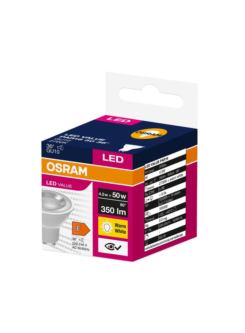 Żarówka LED GU10 5W 350lm 36st. 2700K ciepła biel VALUE OSRAM
