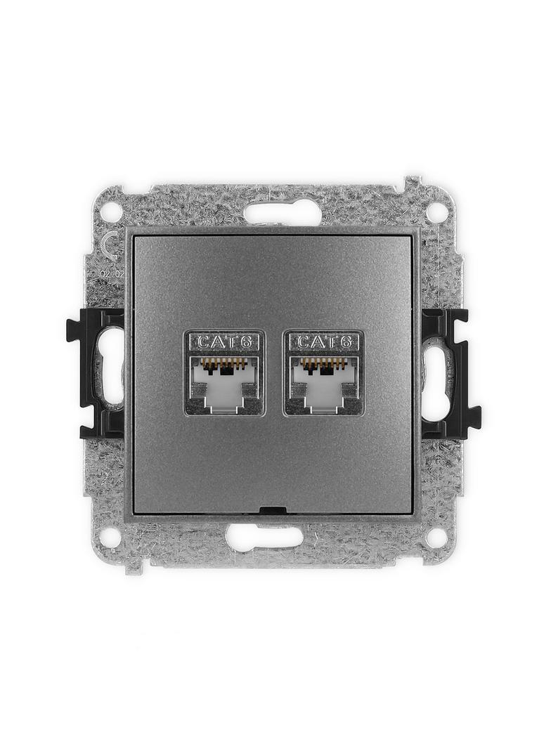 MINI Mechanizm gniazda komputerowego podwójnego 2xRJ45, kat. 6, ekranowany, 8-stykowy, bez pola opis